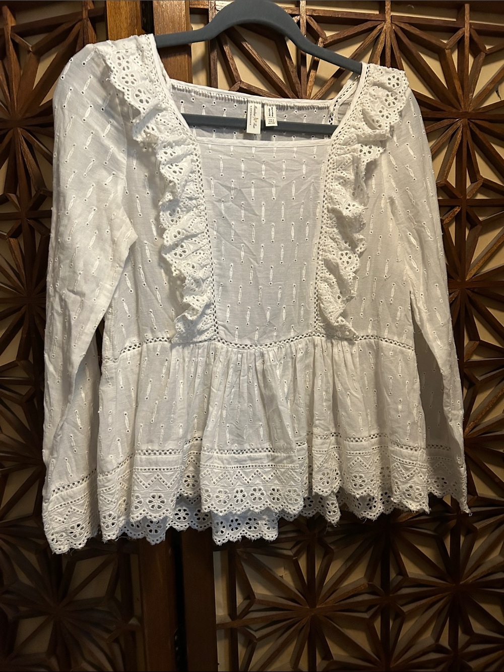 Meadow Rue for Anthropologie White Eyelet Ruffle Peplum Blouse Small
